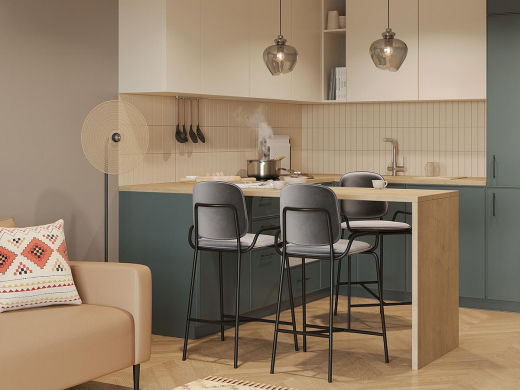 Стул полубарный Ror, 2 Frame, велюр, черный/серый