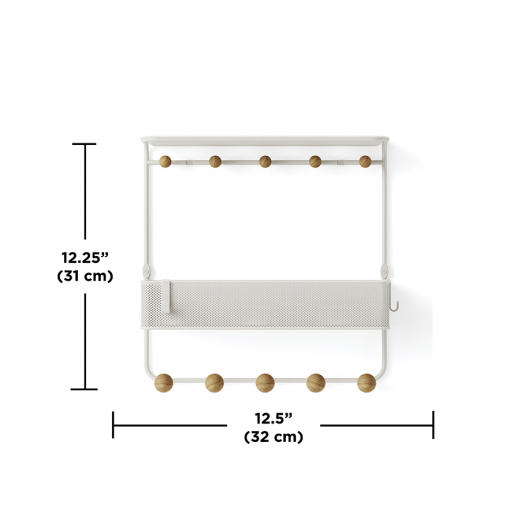 Полка настенная с крючками для аксессуаров Estique, белая/натуральное дерево