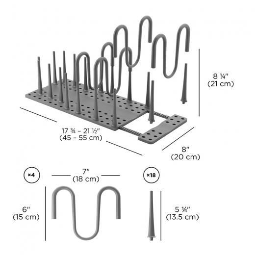 Органайзер для посуды и столовых приборов Peggy, 20х55 см, серый