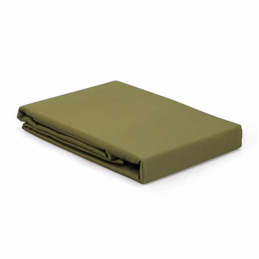 Простыня на резинке из премиального сатина оливкового цвета из коллекции Essential, 160х200х30 см