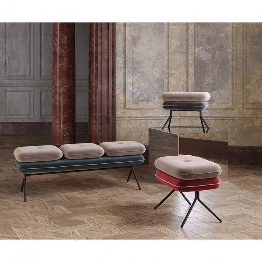 Банкетка Pea, велюр, бежевая/сине-зеленая