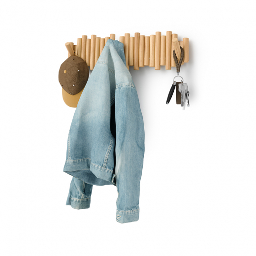 Вешалка настенная Picket, 61 см, 8 крючков, натуральное дерево