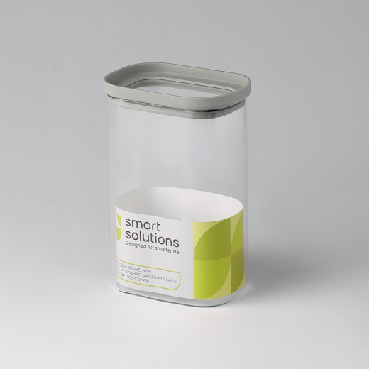 Банка для хранения прямоугольная Vacuum Glass, 1,25 л, светло-серая