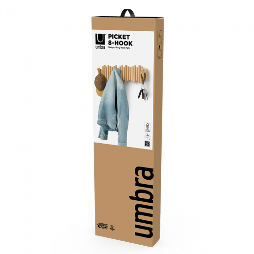 Вешалка настенная Picket, 61 см, 8 крючков, натуральное дерево