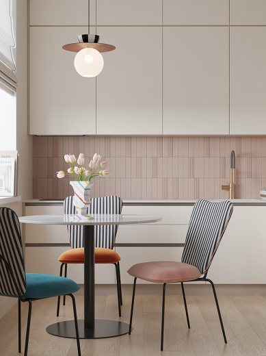 Стол обеденный Trond, Ø100 см, белый мрамор/черный