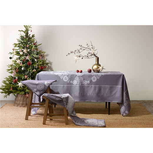 Скатерть из хлопка фиолетово-серого цвета с рисунком Ледяные узоры, New Year Essential, 180х180см