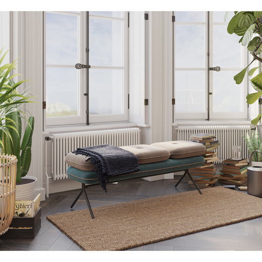 Банкетка Pea, велюр, бежевая/сине-зеленая