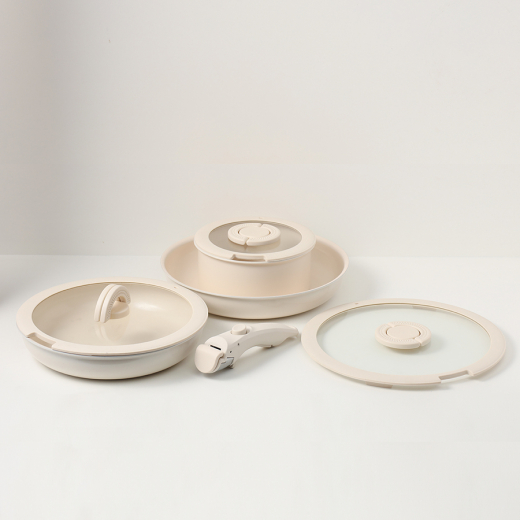 Набор посуды для приготовления со съемной ручкой Smart Ceramic, 7 предметов, молочный