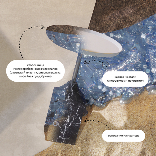 Столик кофейный Sustainable collection, Ø38 см, серый/черно-белый