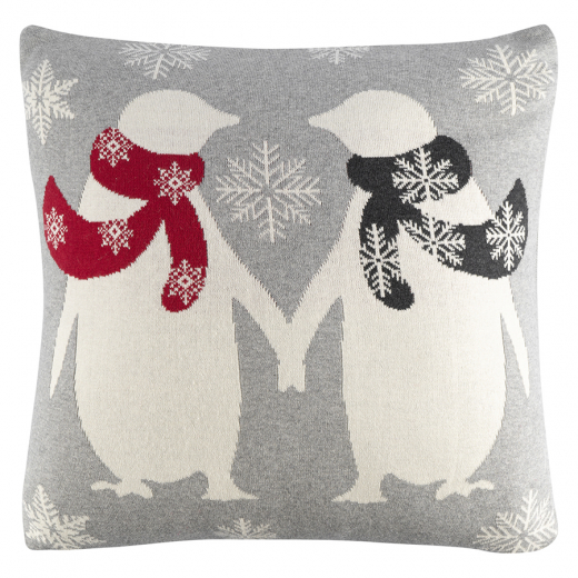 Подушка вязаная с новогодним рисунком Festive penguins из коллекции New Year Essential, 45x45 см