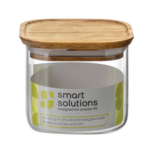 Банка для хранения квадратная Glass Acacia, 600 мл