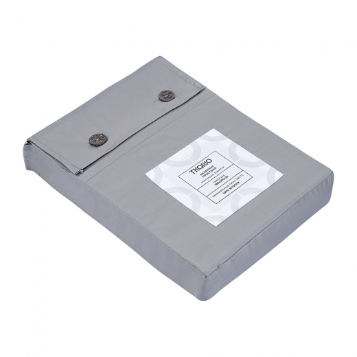 Простыня на резинке из премиального сатина светло-серого цвета из коллекции Essential, 180х200х30 с