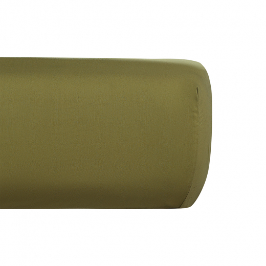 Простыня на резинке из премиального сатина оливкового цвета из коллекции Essential, 180х200х30 см