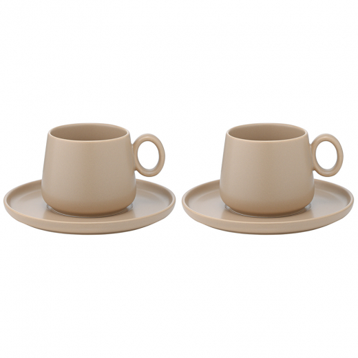 Набор из двух чайных пар бежевого цвета из коллекции Essential, 250 мл