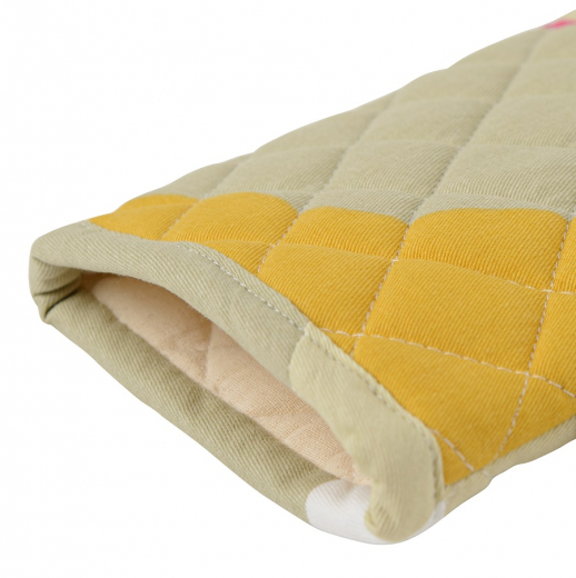 Прихватка-варежка из хлопка горчичного цвета с авторским принтом из коллекции Freak Fruit, 33х17,5 см