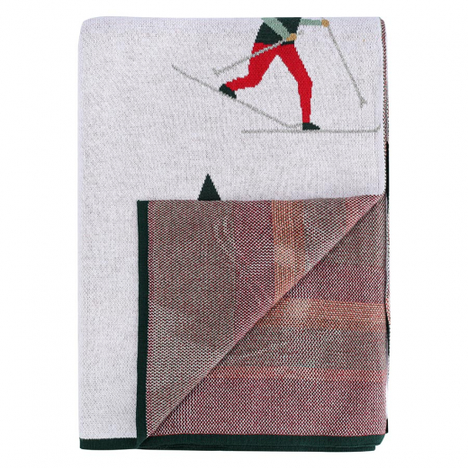 Плед из хлопка с новогодним рисунком Let's Ski из коллекции New Year Essential, 130x180 см