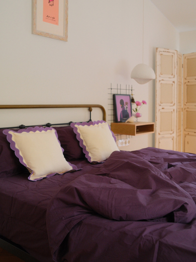 Комплект постельного белья из стираного перкаля сливового цвета из коллекции Essential, 150х200 см