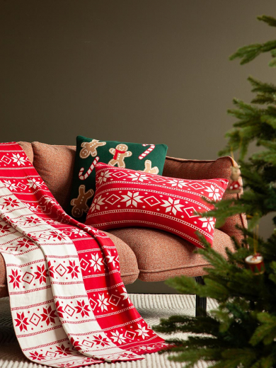 Плед из хлопка с новогодним рисунком Frostwork из коллекции New Year Essential, 130x180 см