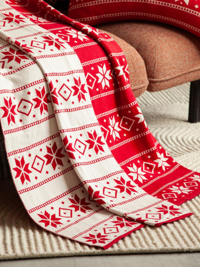 Плед из хлопка с новогодним рисунком Frostwork из коллекции New Year Essential, 130x180 см