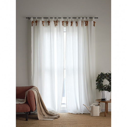 Штора из муслина с декором цвета карри из коллекции Essential, 150х290 см