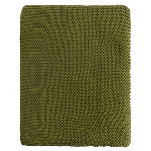 Плед из хлопка жемчужной вязки оливкового цвета из коллекции Essential, 130х180 см