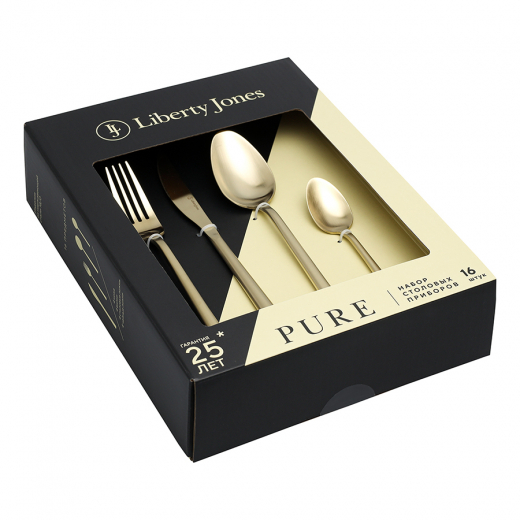 Набор столовых приборов Pure, золотистые матовые, 16 пред.