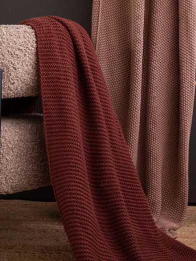 Плед из хлопка жемчужной вязки коричневого цвета из коллекции Essential, 130х180 см