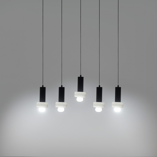 Светильник подвесной каскадный Fungus, Ø15х25 см, 5 плафонов, белый/черный