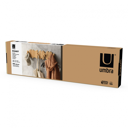 Вешалка настенная Picket, 61 см, 8 крючков, натуральное дерево