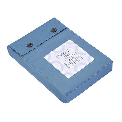 Простыня на резинке из премиального сатина джинсово-синего цвета из коллекции Essential,  180х200х30