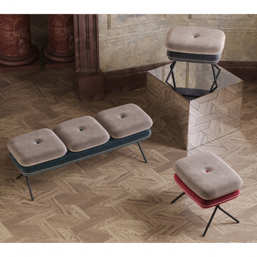 Банкетка Pea, велюр, бежевая/сине-зеленая