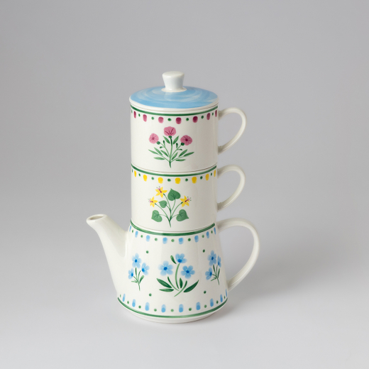 Набор из чайника и двух чашек "Летний час"